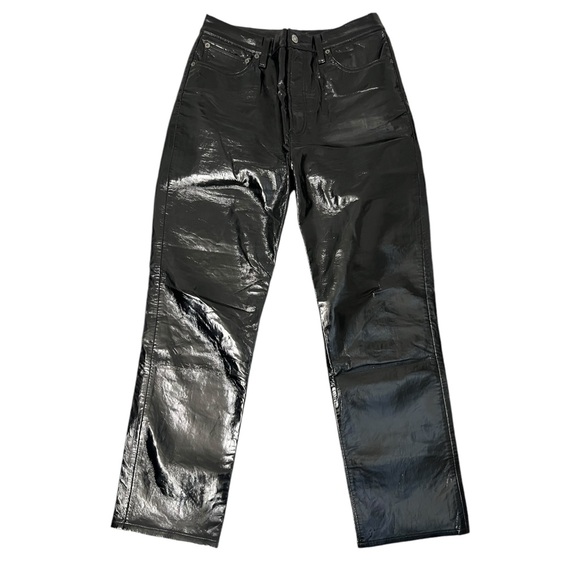 NWOT Agolde Black Recycled Leather Fitted 90's in Detox Pants - Size 29 - Picture 3 of 12